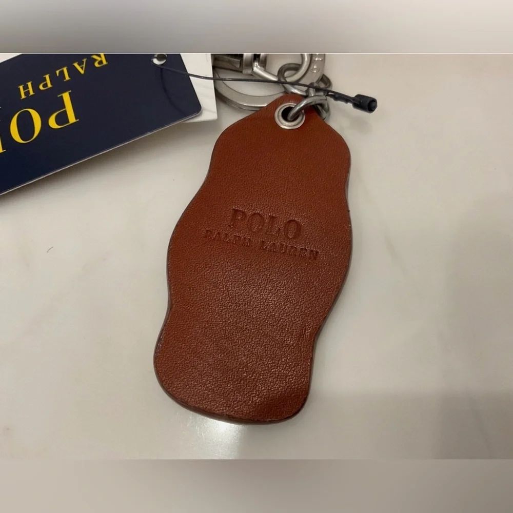 NEW Polo Ralph Lauren FIELD JACKET BEAR - LEATHER Key Ring Keychain - BROWN